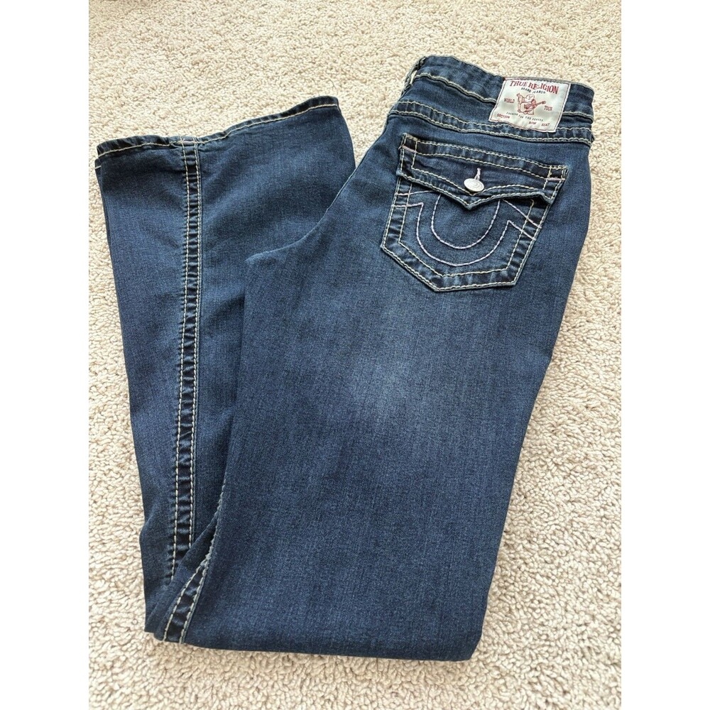 True Religion Joey Mid Rise Flap Flare Womens 32 Dark Wash Twisted Seam Y2K